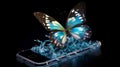 A holographic image of a beautiful butterfly emerging from the phone.