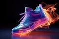 A holographic image of a burning sneaker