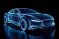 Holographic image of a modern car on a black background. Generative AI