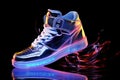 A holographic image of sports shoes with laces