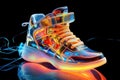 A holographic image of stylish multicolored sneakers