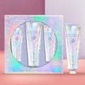 Vector Holographic or Iridescent Beauty Hand Cream Tube Set. Window Packaging Box, Geometric Crystal Theme Royalty Free Stock Photo