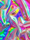 Holographic iridescent surface wrinkled foil pastel. Real Hologram Background of wrinkled abstract foil 80s texture with Royalty Free Stock Photo