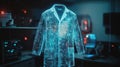 Holographic lab coat displaying circuit patterns in data lab Royalty Free Stock Photo