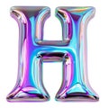 Holographic letter H with reflective surface. Metallic bubble form with shine Y2K design