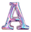 Holographic letter A with reflective surface. Metallic bubble form with shine Y2K design