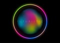 Holographic liquid geometric bubble shape and neon circles background