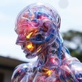 Holographic mercuric sentient cyborg made of translucent gummy molten metal Royalty Free Stock Photo