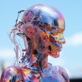 Holographic mercuric sentient cyborg made of translucent gummy molten metal Royalty Free Stock Photo