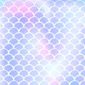 Holographic mermaid background with gradient scales.