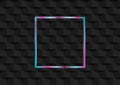 Holographic neon square frame on black geometric background Royalty Free Stock Photo