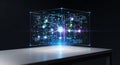 Holographic neural network structure on a table Royalty Free Stock Photo