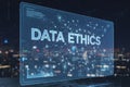 Business professional hand presenting holographic DATA ETHICS panel in air Royalty Free Stock Photo