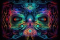 holographic poster with trippy abstract patterns and neon colors