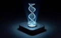Holographic projector Shows a diagram of a DNA helix medical infographics genetic structure gene genome science molecule