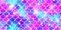 Holographic purple neon mermaid scale seamless pattern