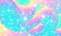 Holographic rainbow background. Gold scales. Mermaid print. Vector.