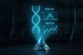 Holographic representation of dna and health data emerging from a crystal prism on a dark background Royalty Free Stock Photo
