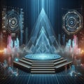 11 11 A holographic representation of a futuristic stage podiu Royalty Free Stock Photo
