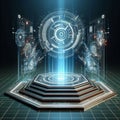 12 11 A holographic representation of a futuristic stage podiu Royalty Free Stock Photo