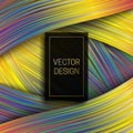 Holographic ribbon background with rectangular black and gold frame for text. Trendy packaging design or cover template Royalty Free Stock Photo