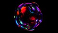 Holographic soccer ball isolated on black background. 3d rendering of iridescence soccer ball
