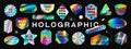 Holographic sticker set. Vector iridescent foil adhesive film, holography labels mockup and realistic holo textures Royalty Free Stock Photo