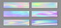 Holographic surreal flyer horizontal fluid gradient unicorn backgrounds vector set. Silk