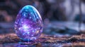 Holographic Crystal Easter Egg A Surreal Scifi Artifact Pulsing with Electric Blue and Purple Hues