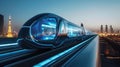 A holographic train glides through the city its holographic windows showcasing the stunning views of the futuristic