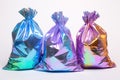 holographic trash bags on a white background