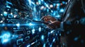 Holographic User, business using hand touch Digital and Innovation Interface Technology.