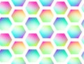 Holographic vector seamless background. Hexagones motif. Gradient shapes. Colorflul repeatable pattern with vivid neon Royalty Free Stock Photo