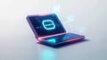 Holographic virtual interface on futuristic laptop depicting digital communication network concept Royalty Free Stock Photo