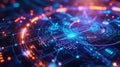 A holographic visualization of smart contracts exeing automatically and securely showcasing the automation and