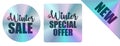 Holographic Winter Sale Stickers - New Offers - Hologram labels design tags Vector illustration Royalty Free Stock Photo