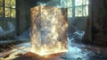 holographit 3 d rendering,Glowing digital cube with advanced interface design on a high-tech circuit background