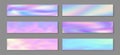 Holography blurred flyer horizontal fluid gradient mermaid backgrounds vector set. Beautiful