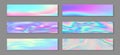 Holography cool flyer horizontal fluid gradient unicorn backgrounds vector set. Opalescence