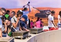 Visitors enjoy modern military communications at the army exhibition `Our IDF`