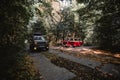 Holovchyntsi, Khmelnytskyi, Ukraine - September 18, 2023: Old Suzuki Jimny 2010 JB43 with Volkswagen Transporter 1982 classic