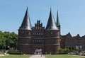 The holsten gate or holstentor in Luebeck old town, germany, schleswig-holstein