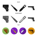 Holster, cartridge, air bomb, pistol. Military and army set collection icons in black, flat, monochrome style vector