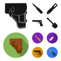 Holster, cartridge, air bomb, pistol. Military and army set collection icons in black, flat style vector symbol stock Royalty Free Stock Photo