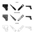 Holster, cartridge, air bomb, pistol. Military and army set collection icons in black,monochrome,outline style vector