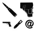 Holster, cartridge, air bomb, pistol. Military and army set collection icons in black style vector symbol stock