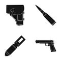 Holster, cartridge, air bomb, pistol. Military and army set collection icons in black style vector symbol stock