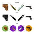 Holster, cartridge, air bomb, pistol. Military and army set collection icons in cartoon,black,flat style vector symbol Royalty Free Stock Photo