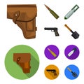Holster, cartridge, air bomb, pistol. Military and army set collection icons in cartoon,flat style vector symbol stock