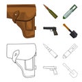 Holster, cartridge, air bomb, pistol. Military and army set collection icons in cartoon,outline style vector symbol